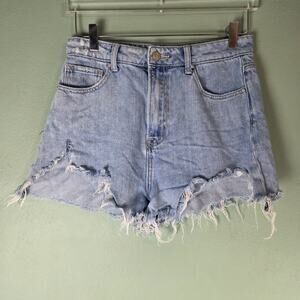 Insane Gene Womens Frayed High Rise Light Wash Shorts Size Medium